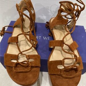 Stuart Weitzman Brown Suede Lace-Up Sandals